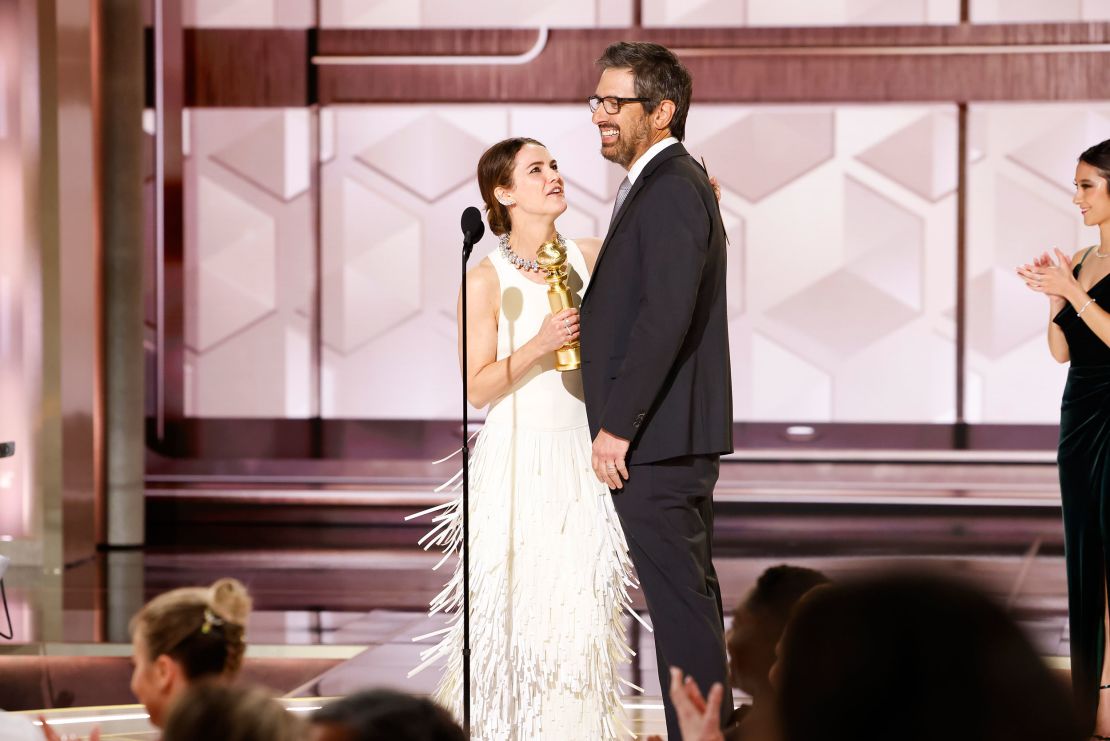 (From left) Keri Russell and Ray Romano at the 2024 Golden Globe Awards in Beverly Hills.