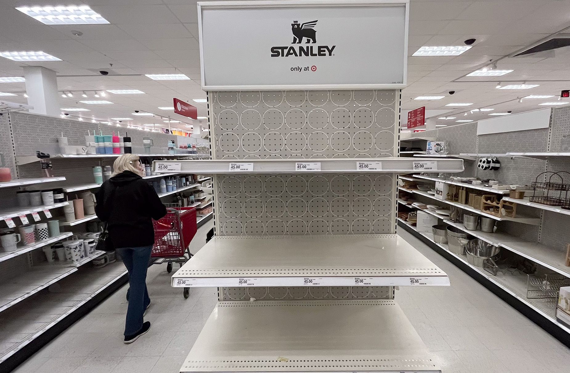 Empty shelves after a sold-out Stanley cup release at a California Target in January.