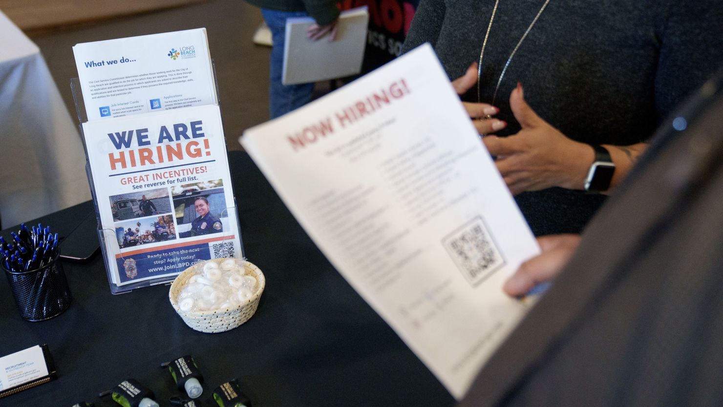 Job seekers attend a Veteran Employment and Resource Fair in Long Beach, California, on January 9, 2024.