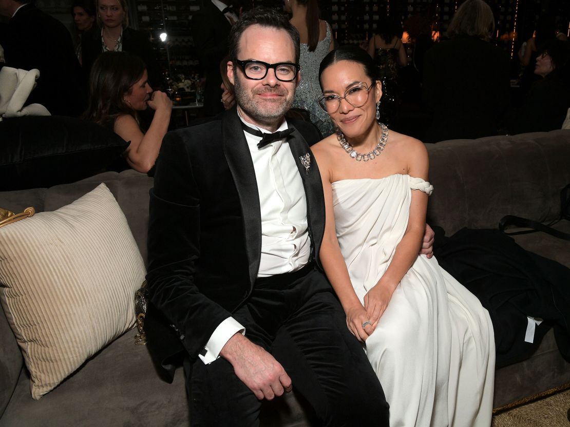 (From left) Bill Hader and Ali Wong at Netflix's 2024 Golden Globes After Party in Beverly Hills.