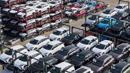 A batch of cars is being prepared for export overseas at the container terminal of Taicang Port in Taicang, China, on January 12, 2024. According to statistics released by the General Administration of Customs on the same day, the total value of China's import and export of goods in 2023 was 41.76 trillion yuan, marking a 0.2% increase from the previous year. (Photo by Costfoto/NurPhoto via Getty Images)