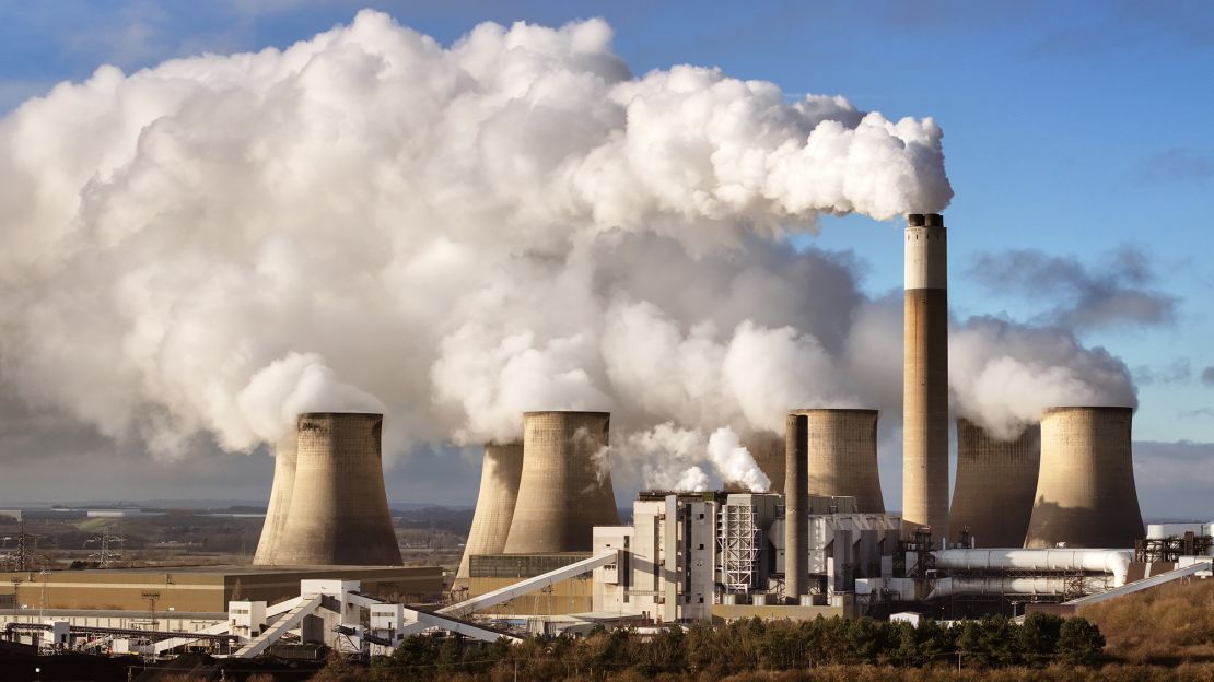 An aerial view of the Ratcliffe-on-Soar Power Station emitting steam on January 10, 2024 in Nottingham, England.