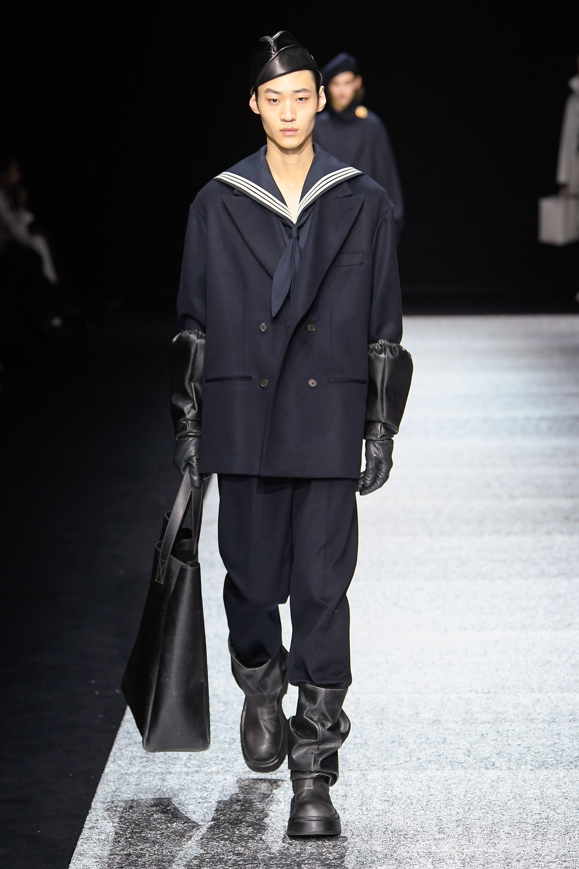 A seafaring element was evident in the collection at Emporio Armani too.