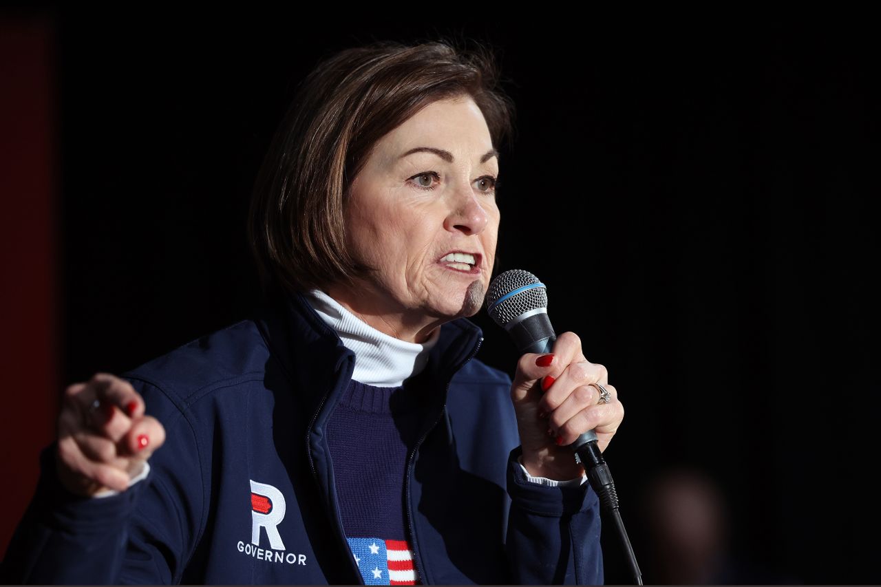 Gov. Kim Reynolds speaks in Council Bluffs, Iowa in January 2024.