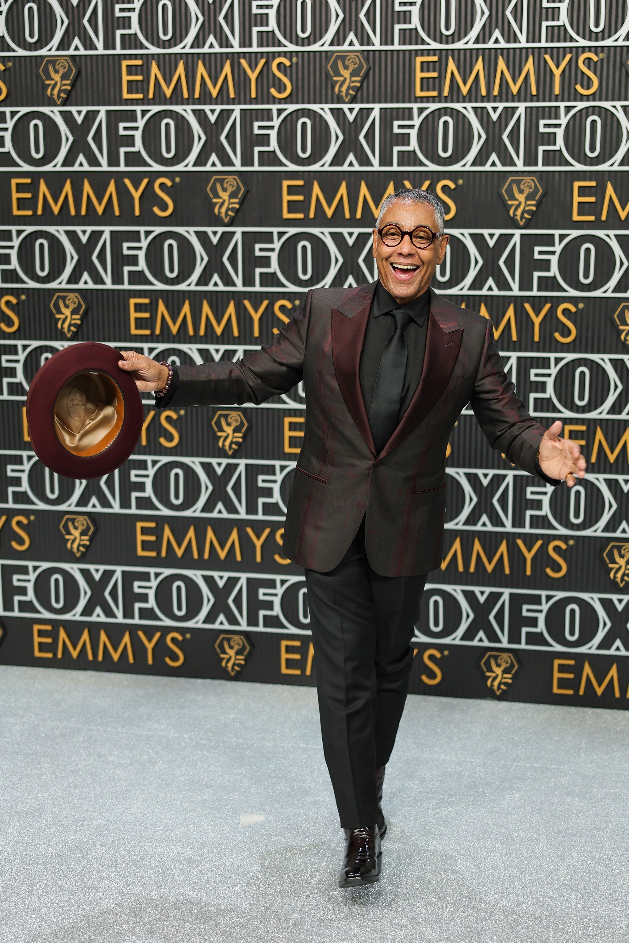 Giancarlo Esposito from "Better Call Saul" looked a picture of cheer in his shimmering maroon suit and hat.