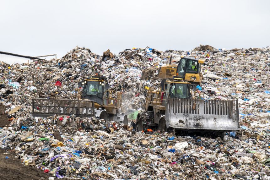 Plastic waste at Inver Grove Heights, Minnesota, Pine Bend sanitary landfill.