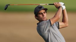 DUBAI, UNITED ARAB EMIRATES - JANUARY 18: Joaquin Niemann of Chile plays his second shot on the 10th hole during Round One of the Hero Dubai Desert Classic at Emirates Golf Club on January 18, 2024 in Dubai, United Arab Emirates. (Photo by Warren Little/Getty Images)
