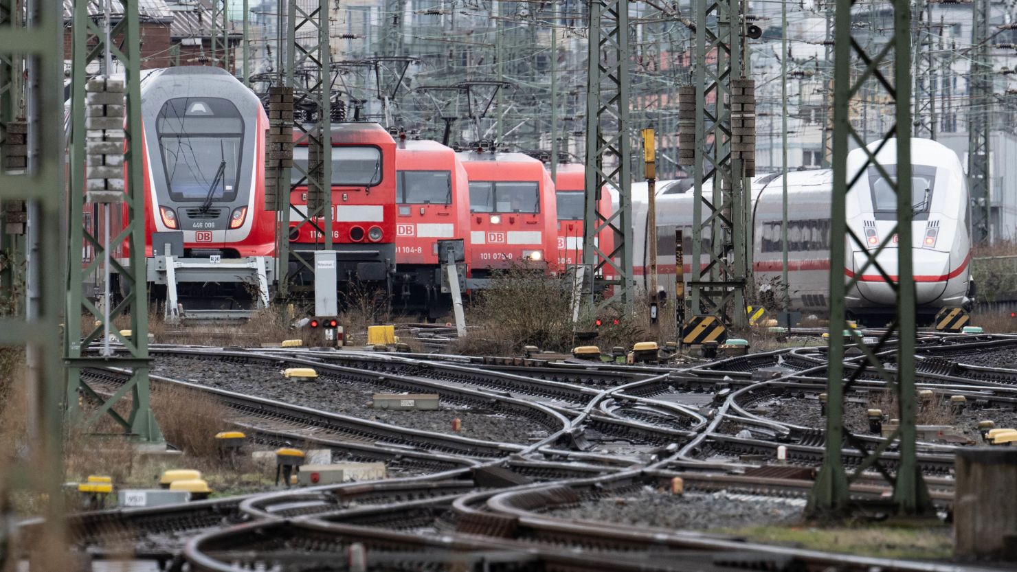 Deutsche Bahn passenger trains outside the Frankfurt am Main central station in Germany earlier this month. Unionized train drivers went on strike earlier in January, straining supply chains and dealing a new<strong> </strong>blow to the country's sputtering economy.