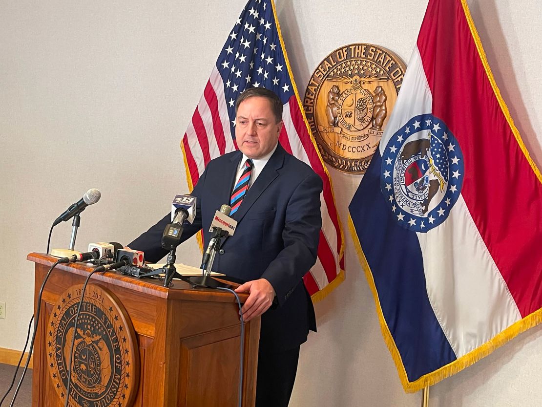 Missouri Secretary of State Jay Ashcroft speaks with reporters on Jan. 23 in Jefferson City, Missouri.