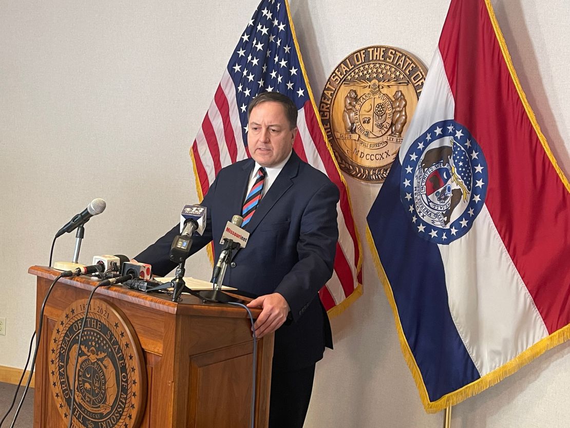 Missouri Secretary of State Jay Ashcroft speaks with reporters on January 23, 2024, in Jefferson City, Missouri.