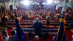 NASHUA, NH - January 23: Former president Donald Trump speaks after he was projected to be the New Hampshire primary winner during a watch party on Tuesday, January 23, 2024 at Sheraton Nashua in Nashua, New Hampshire.