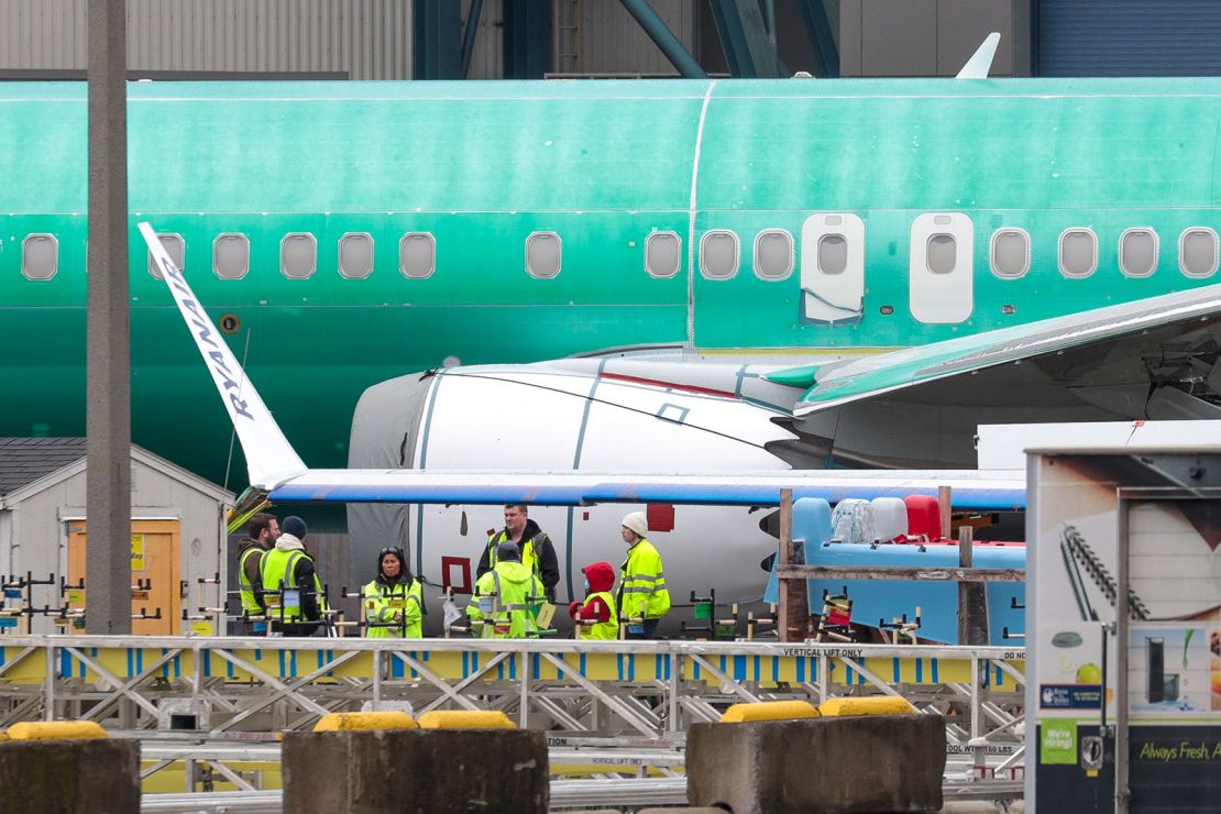 Boeing workers participating in a "Quality Stand Down" at Boeing's 737 Max factory in Renton, Washington on January 25, 2024.