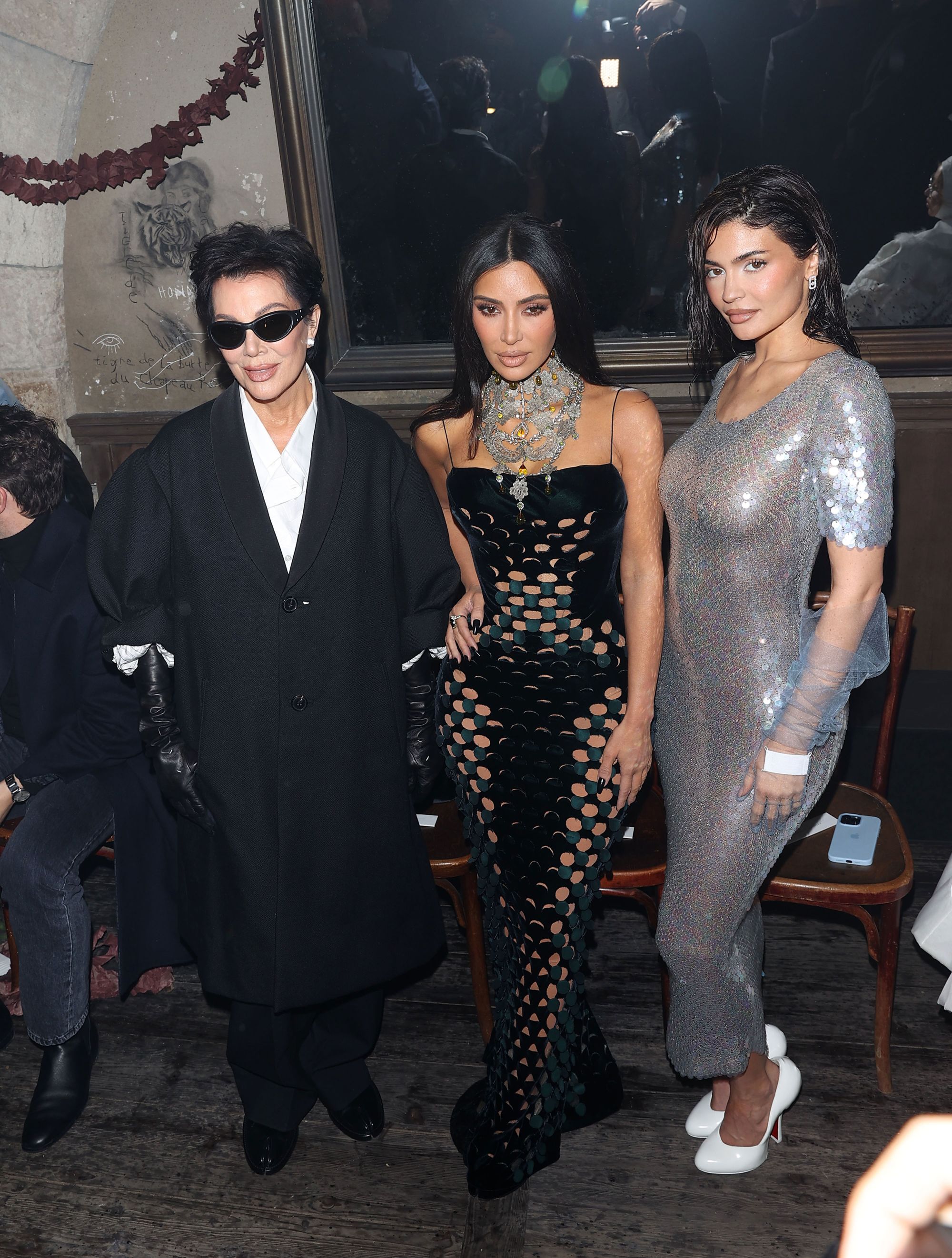 Kris Jenner, Kim Kardashian and Kylie Jenner are seen arriving at the Maison Margiela Fashion show on January 25 in Paris, France.