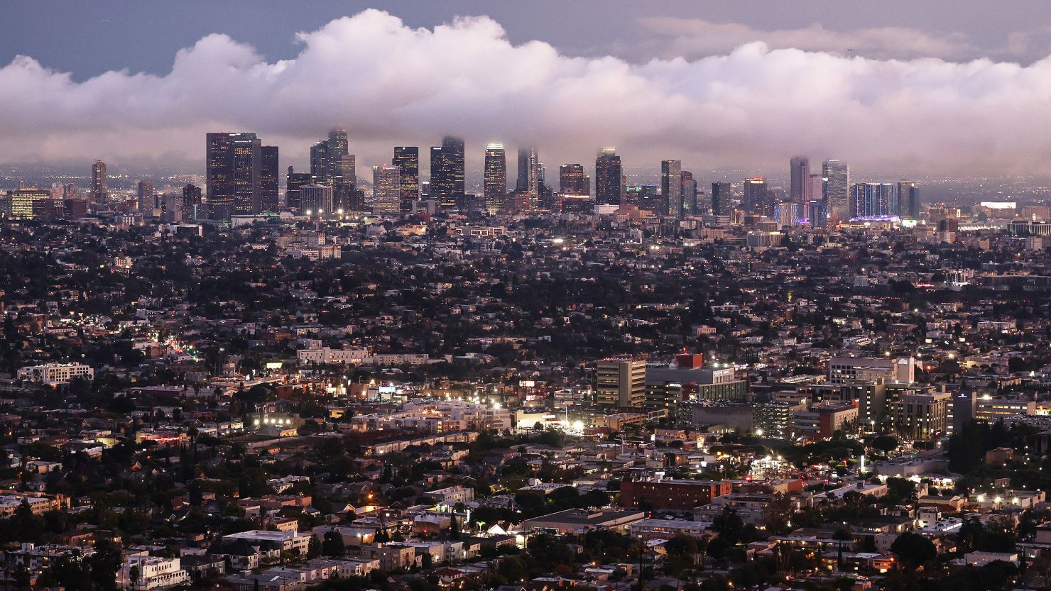 The downtown skyline of Los Angeles, California as seen on January 22, 2024