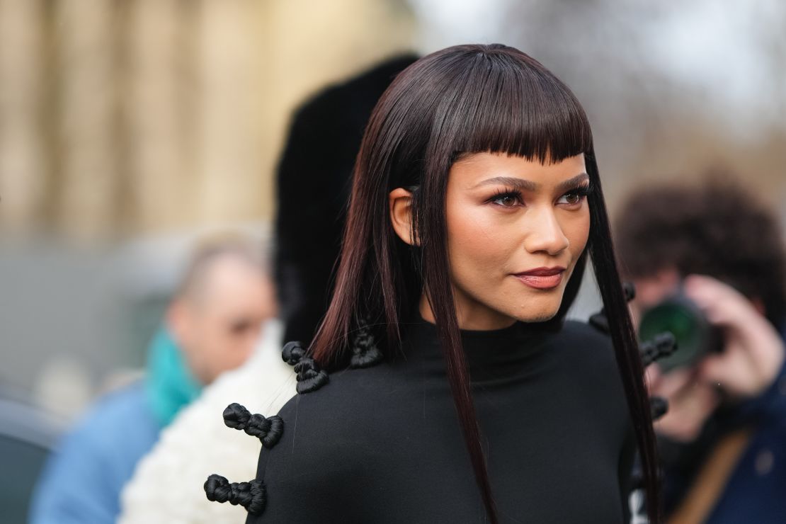 Zendaya's otherworldly outfit was topped off with striking set of V-shaped bangs.
