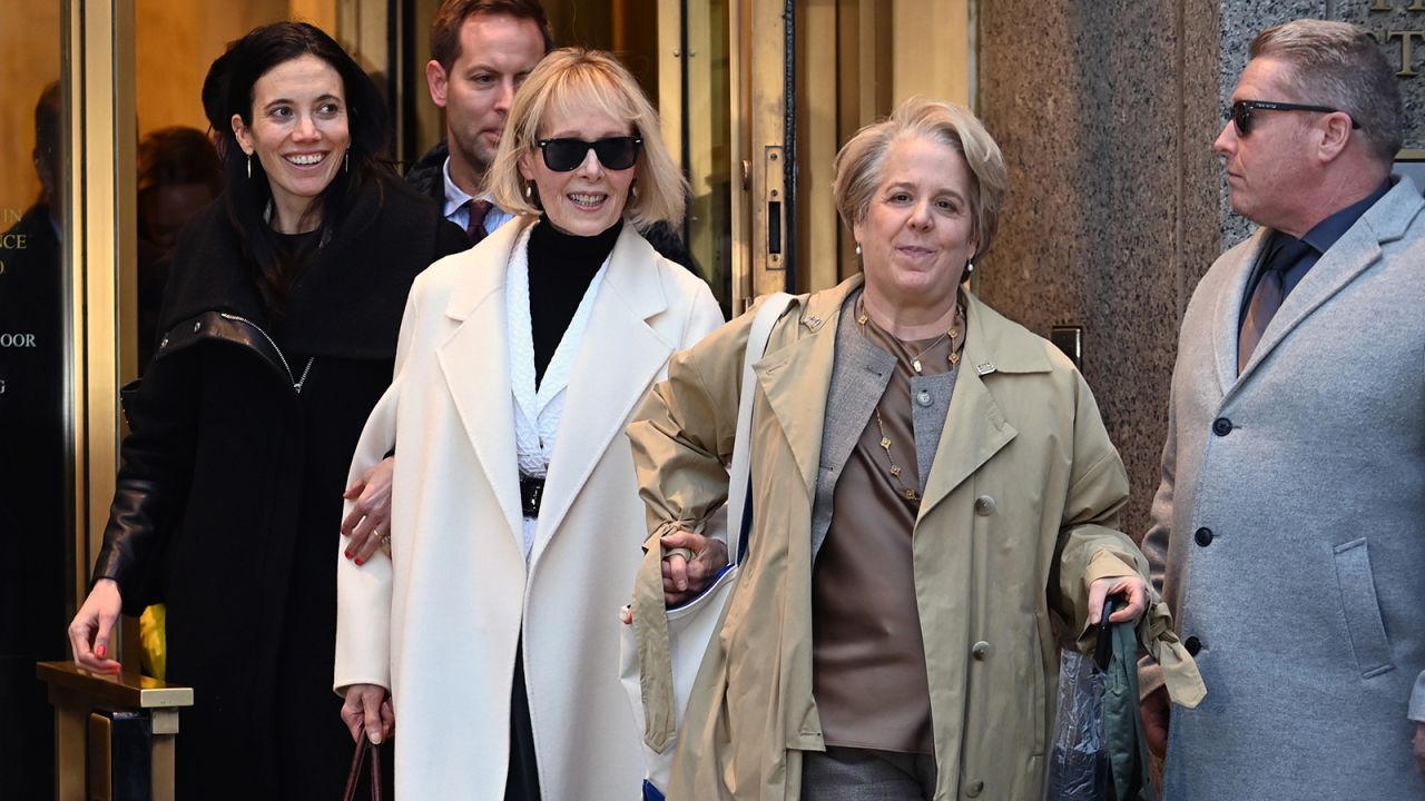 E. Jean Carroll and attorney Roberta Kaplan (R) is seen leaving Manhattan Federal Court on January 26, 2024 in New York City.