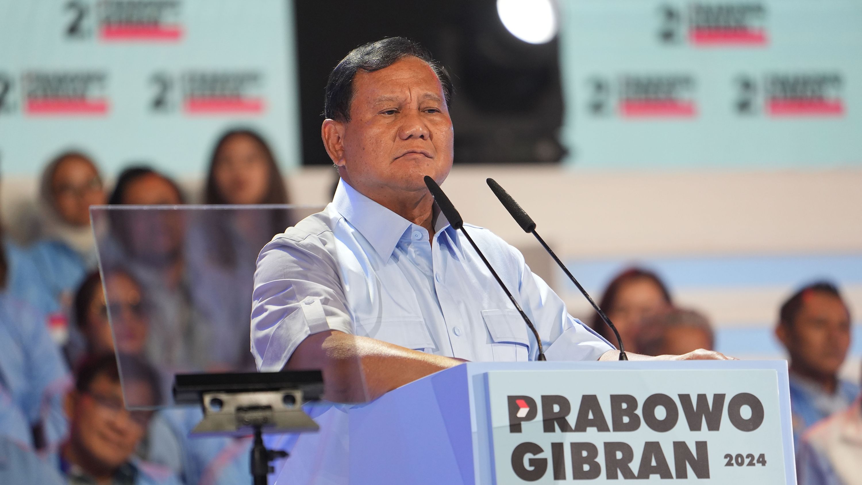 Prabowo Subianto attends a campaign event in Jakarta, Indonesia on January 27, 2024.