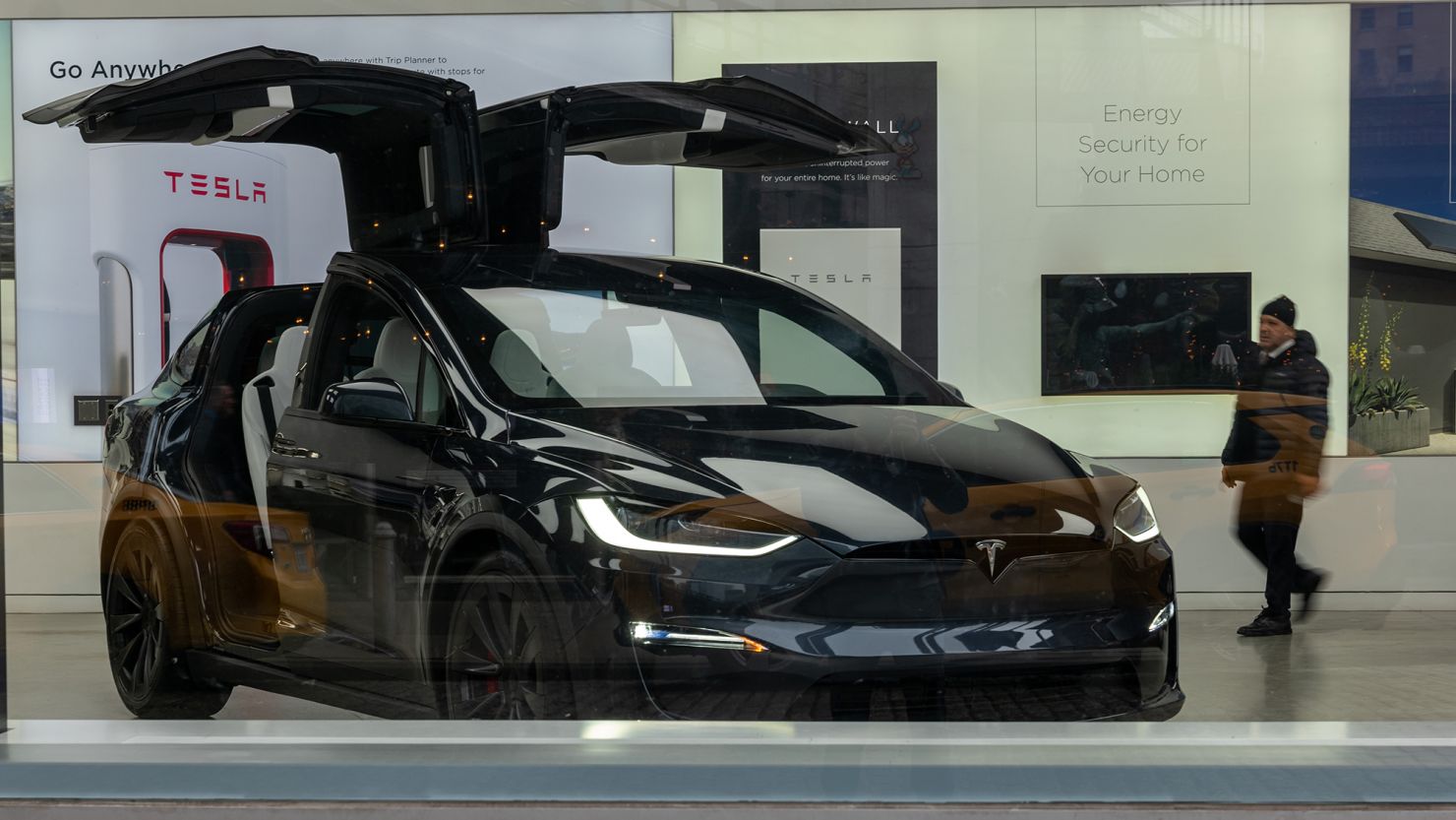 Tesla vehicles are displayed in a Manhattan showroom on January 24, 2024 in New York City.