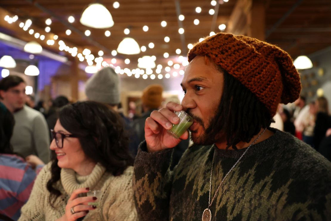 Ian Tranberg, right, tastes a non-alcoholic drink while attending Chicago's first No ID Alcohol-free Cocktail Competition and Tasting Event in Chicago.