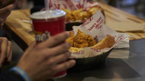 A chicken tender box combo meal during opening day at a Raising Cane's restaurant at the Fulton Mall in the Brooklyn borough of New York, US, on Tuesday, Jan. 30, 2024.