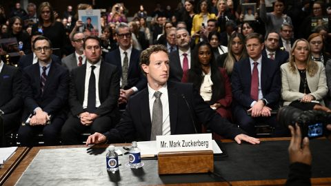 Mark Zuckerberg, CEO of Meta, looks on during the US Senate Judiciary Committee hearing "Big Tech and the Online Child Sexual Exploitation Crisis" in Washington, DC, on January 31.