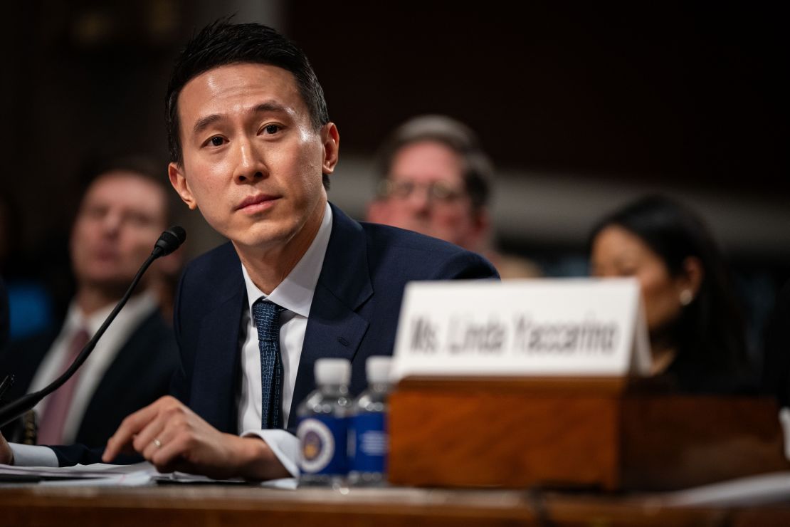 TikTok CEO Shou Zi Chew listens during a Senate Judiciary Committee hearing in Washington, DC, on January 31.