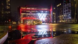 A WWE logo shines from the WWE wrestling world headquarters on January 28, 2024 in Stamford, Connecticut.