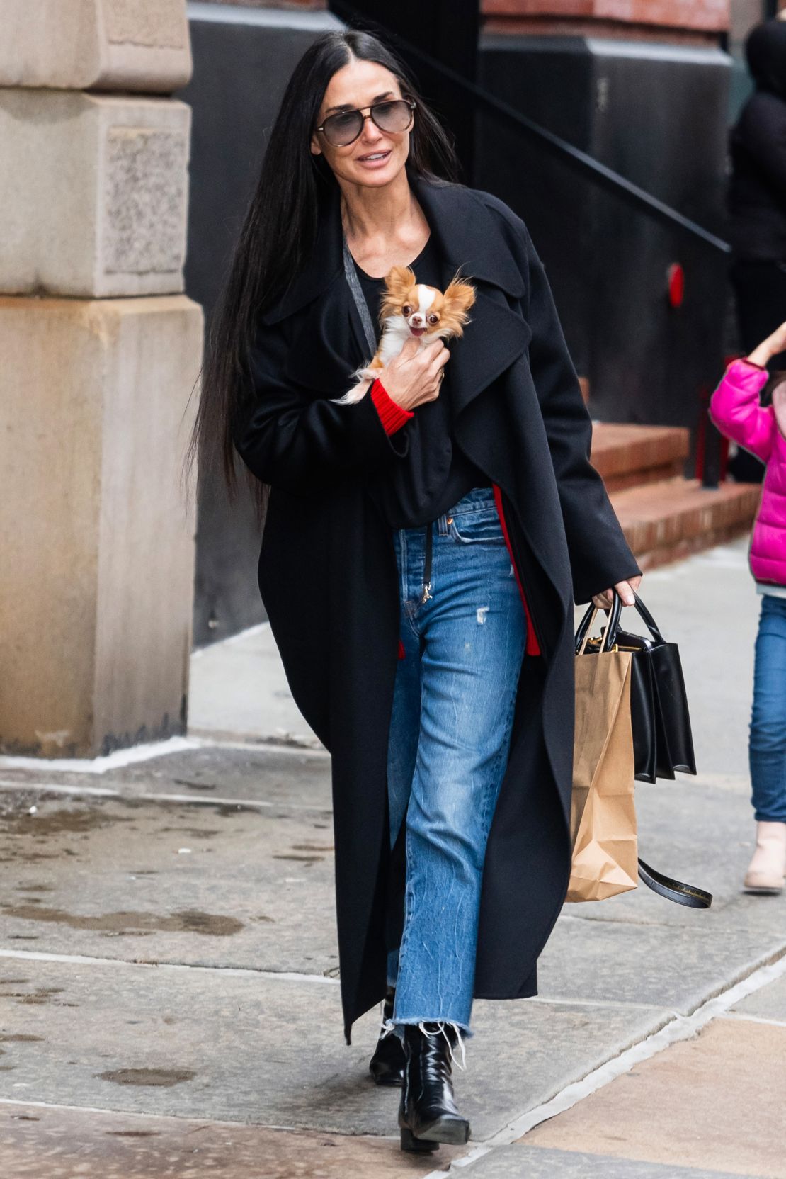 On Monday, Moore was spotted again with her dog, Pilaf, this time in Tribeca.