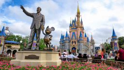 The "Partners" statue of Walt Disney and Mickey Mouse, at Cinderella Castle at the Magic Kingdom, at Walt Disney World, in Lake Buena Vista, Florida, photographed Saturday, June 3, 2023.