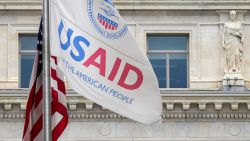 WASHINGTON, DC - JANUARY 30: The US Agency of International Development (USAID) flag flies outside the agency's headquarters building on January 30, 2024, in Washington, DC. (Photo by J. David Ake/Getty Images)