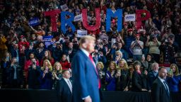 Former president Donald Trump delivers remarks at a campaign rally at the SNHU Arena in Manchester, New Hampshire, in January 2024. 