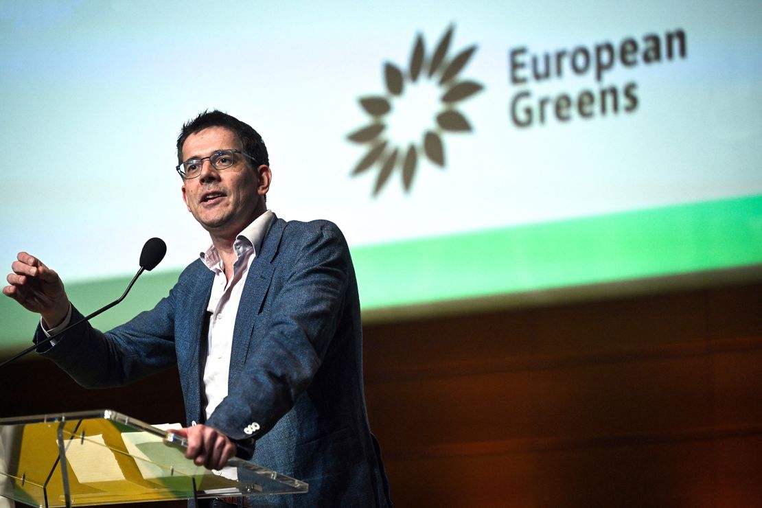 Dutch politician Bas Eickhout delivering a speech after being elected to co-lead the European Greens Party for the upcoming European elections, in Lyon, France, on February 3, 2024.