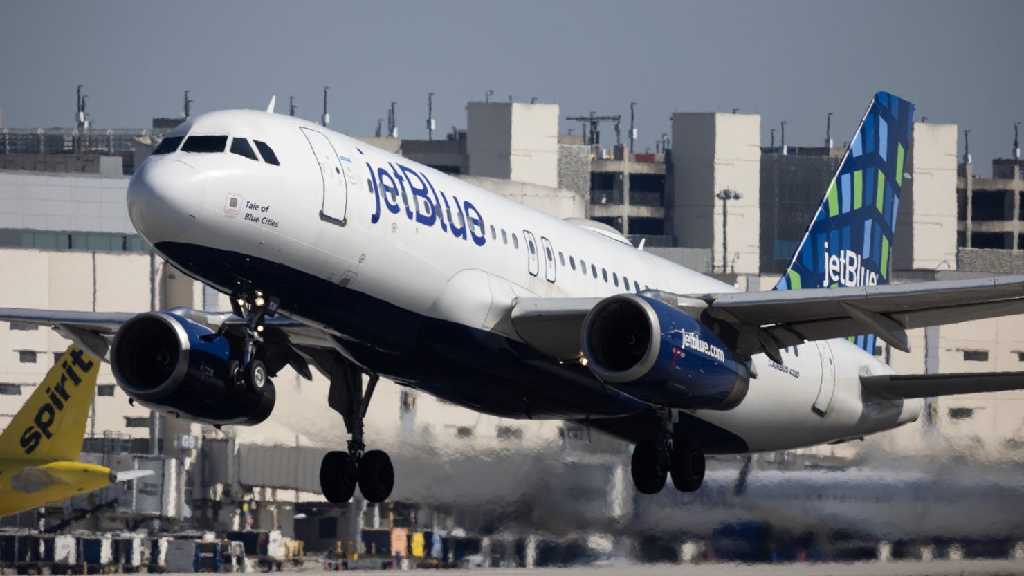 A JetBlue Airways plane takes off from the Fort Lauderdale-Hollywood International Airport on January 31 in Fort Lauderdale, Florida.
