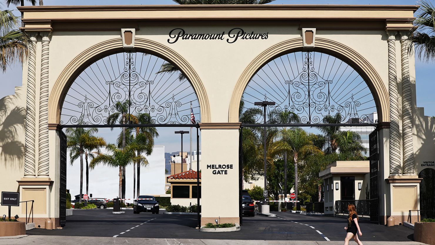 The Paramount Pictures logo is displayed in front of Paramount Studios on January 31, 2024 in Los Angeles, California.