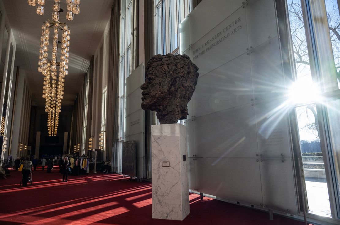 A bust of John F. Kennedy is seen inside the John F. Kennedy Center for the Performing Arts in Washington, DC, on February 3, 2024.