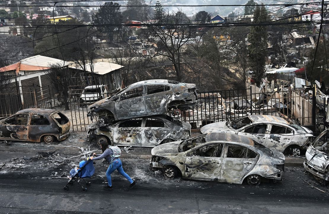 Burned vehicles in Quilpue, Viña del Mar, Chile.