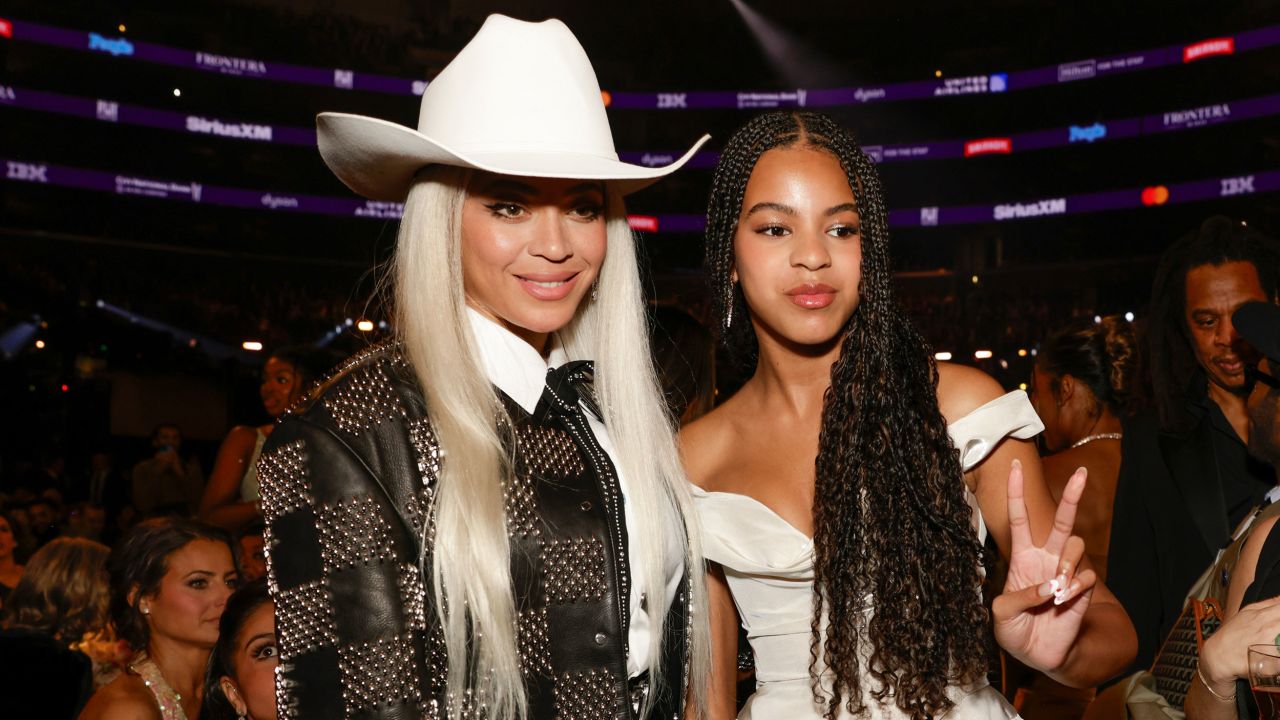 LOS ANGELES - FEBRUARY 4:  BeyoncÃ© and Blue Ivy Carter behind the scenes at The 66th Annual Grammy Awards, airing live from Crypto.com Arena in Los Angeles, California, Sunday, Feb. 4 (8:00-11:30 PM, live ET/5:00-8:30 PM, live PT) on the CBS Television Network. (Photo by Francis Specker/CBS via Getty Images)