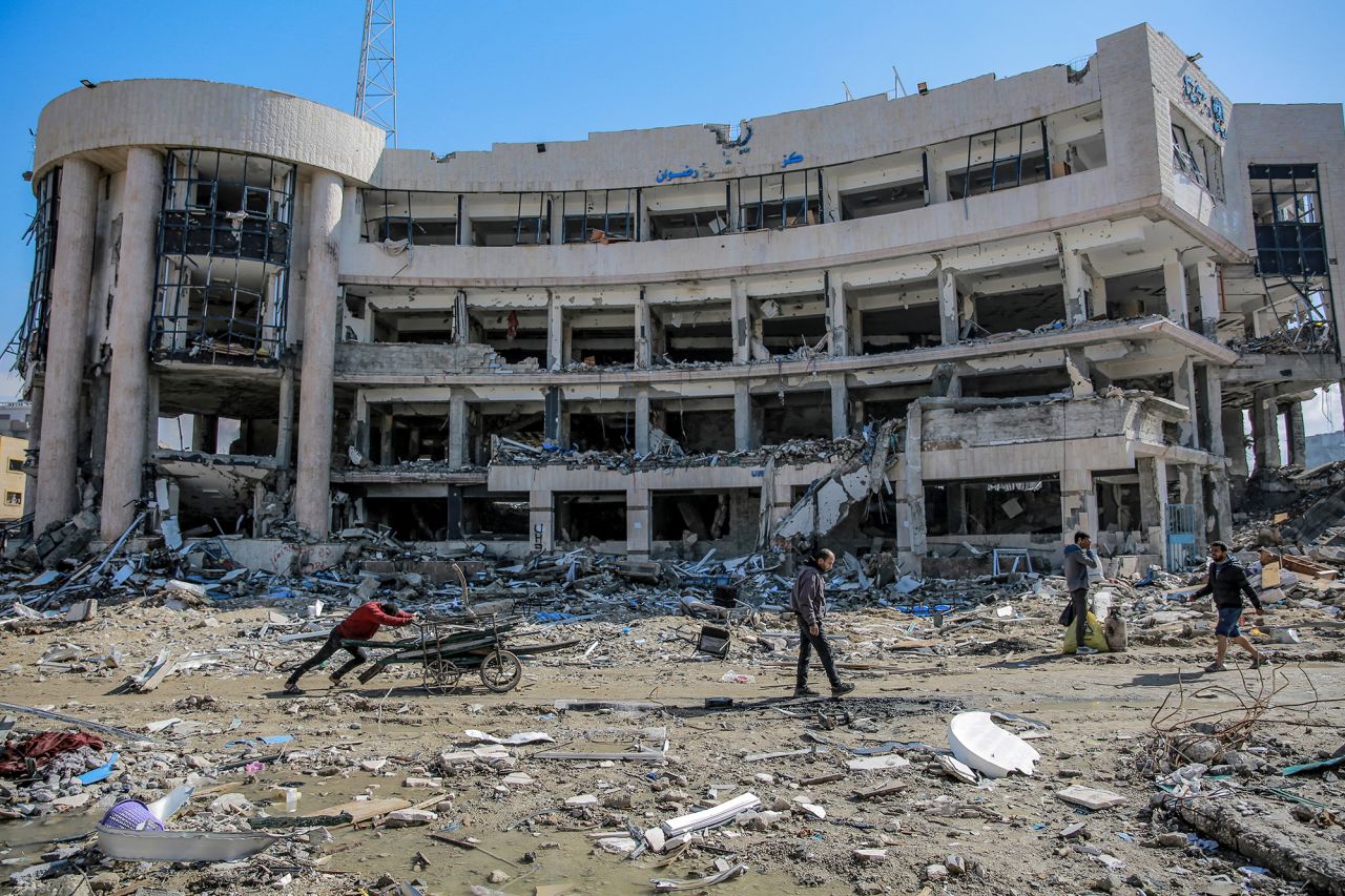 The UNRWA-run Sheikh Radwan Clinic, destroyed during an Israeli bombardment, is seen in Gaza City on February 3.