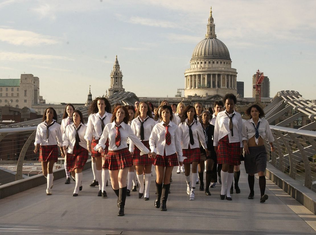 The girl pop duo t.A.T.u adopted the Catholic schoolgirl look for their music videos and performances.