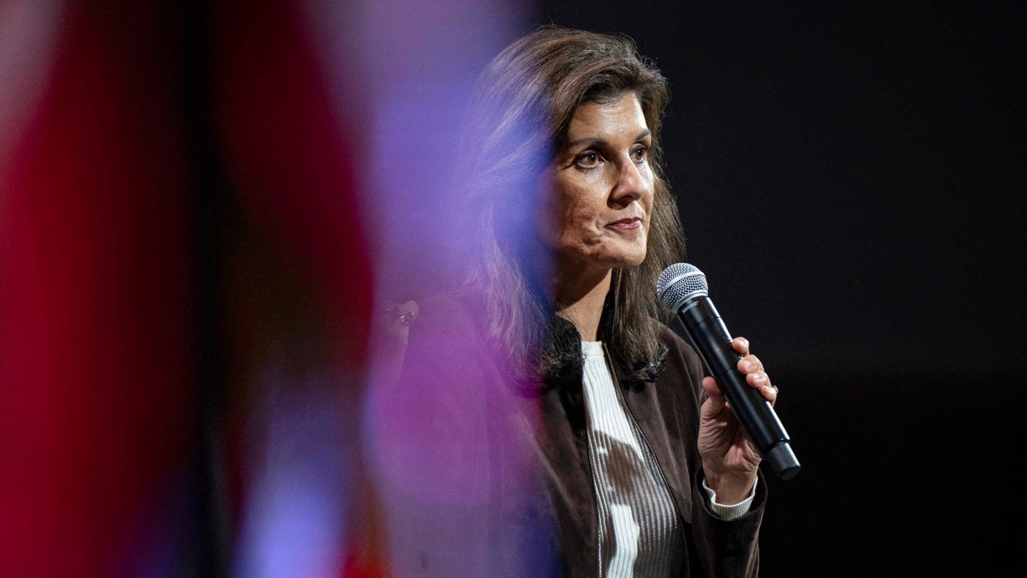 US Republican presidential hopeful and former UN Ambassador Nikki Haley speaks at a rally at the Etherredge Center in Aiken, South Carolina, on February 5, 2024, ahead of the state's primary vote on February 24.