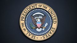 The US Presidential seal is on the podium before US President Joe Biden speaks in the State Dining Room of the White House on February 6, 2024 in Washington, DC. Biden urged Congress to pass the Emergency National Security Supplemental Appropriations Act. (Photo by Mandel NGAN / AFP) (Photo by MANDEL NGAN/AFP via Getty Images)