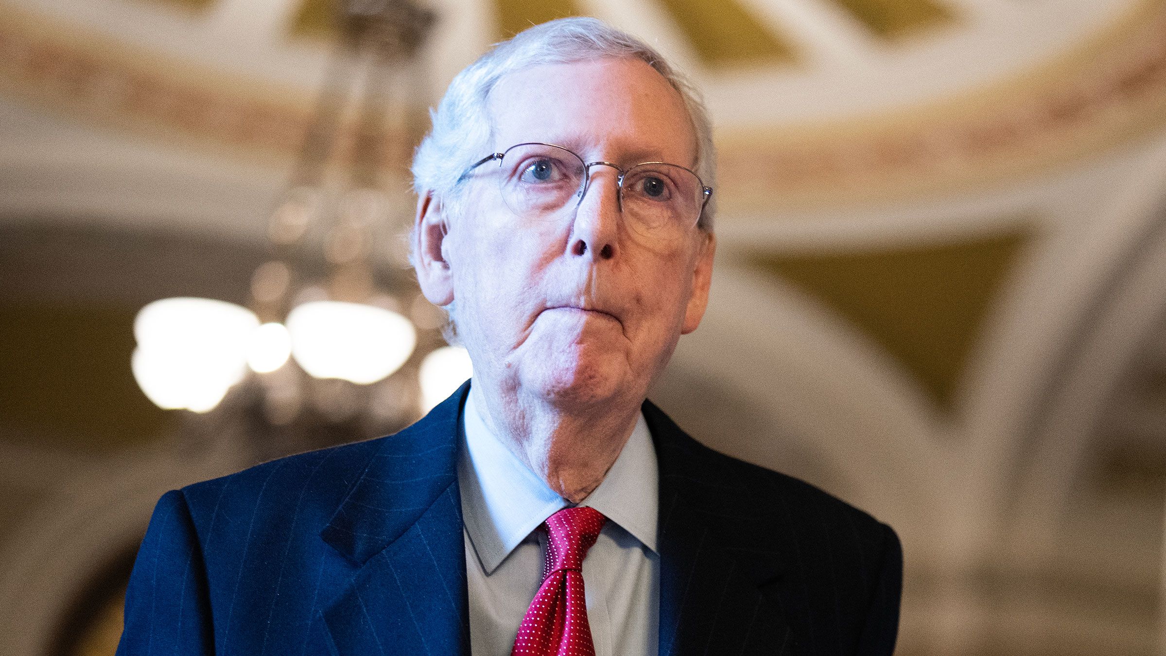 Senate Minority Leader Mitch McConnell after senate luncheons at the US Capitol on February 6.