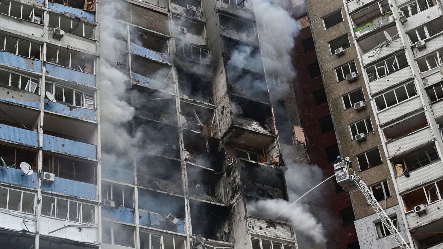 A residential building in Kyiv was hit in Russia's latest barrage of attacks Wednesday.