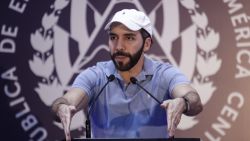 SAN SALVADOR, EL SALVADOR - FEBRUARY 04: Incumbent president of El Salvador and presidential candidate for Nuevas Ideas Nayib Bukele speaks during a press conference after casting his vote on February 04, 2024 in San Salvador, El Salvador. Salvadorans head to polls to vote for president as incumbent Nayib Bukele seeks for reelection despite a constitutional ban. (Photo by Alex Peña/Getty Images)