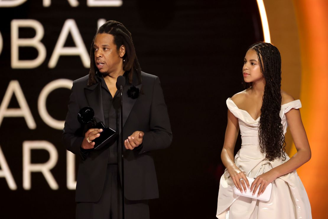 (From left) Jay-Z and daughter Blue Ivy Carter at the 2024 Grammy Awards in Los Angeles.