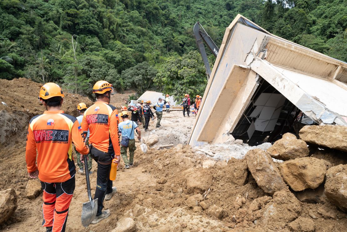 Rescue teams search for missing miners in Maco, Davao de Oro, Philippines on February 8, 2024.