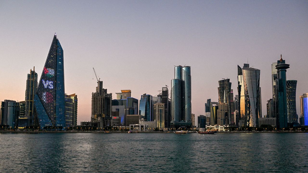 This general view shows Doha's skyline at the Corniche promenade in Doha on February 8, 2024.