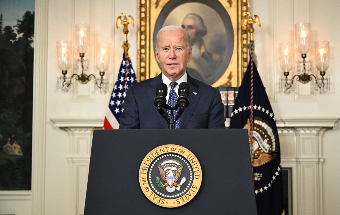 President Joe Biden speaks at the White House on February 8, 2024.