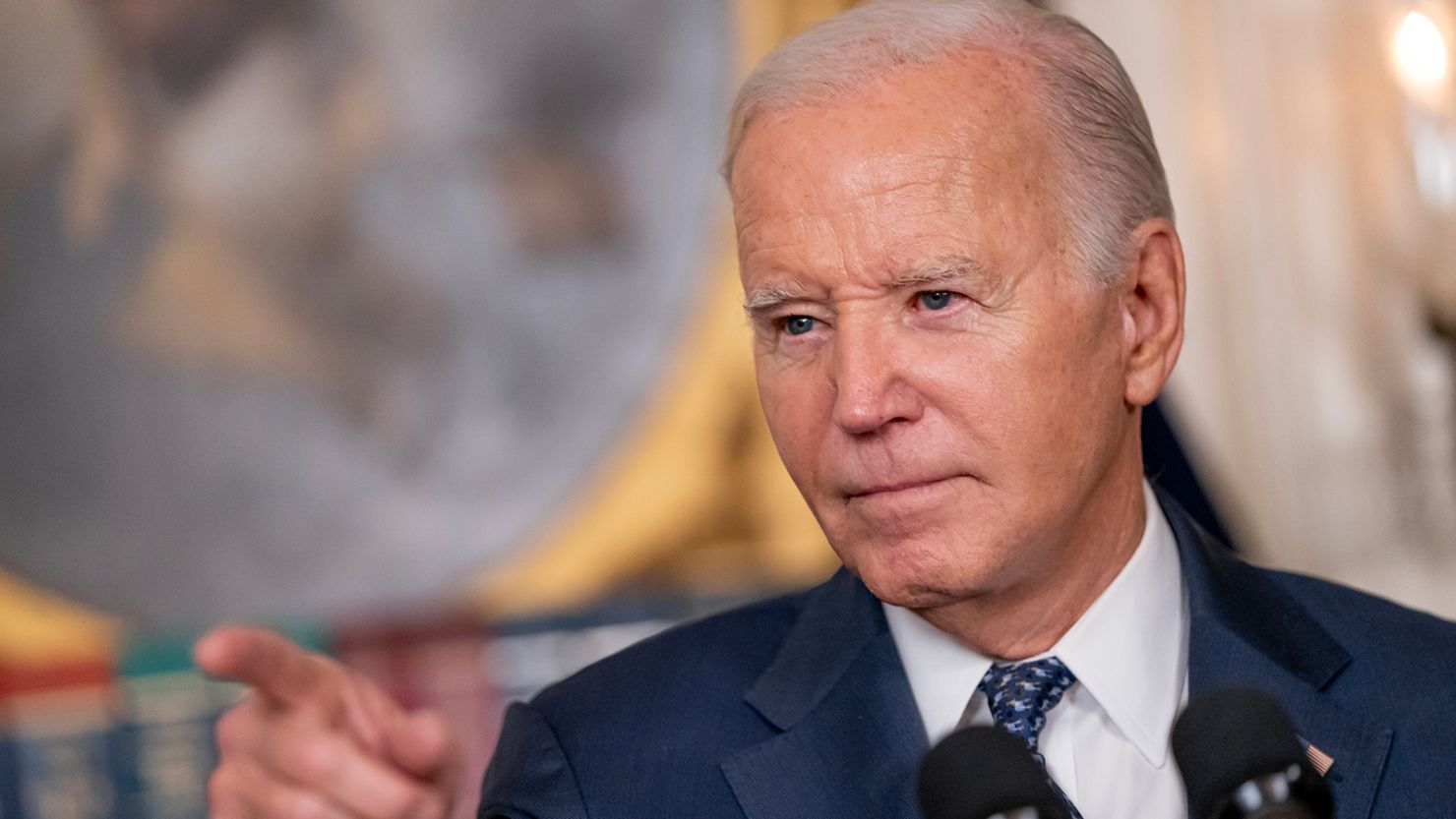 U.S. President Joe Biden delivers remarks in the Diplomatic Reception Room of the White House on February 8, 2024 in Washington, DC.