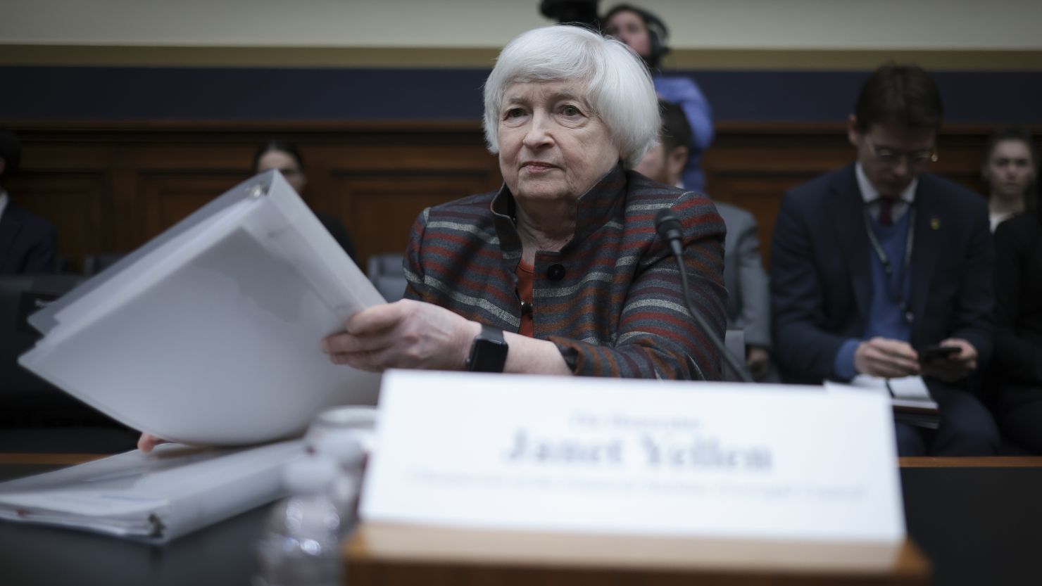 Treasury Secretary Janet Yellen arrives for testimony before the House Financial Services Committee on February 6, 2024 in Washington, DC.